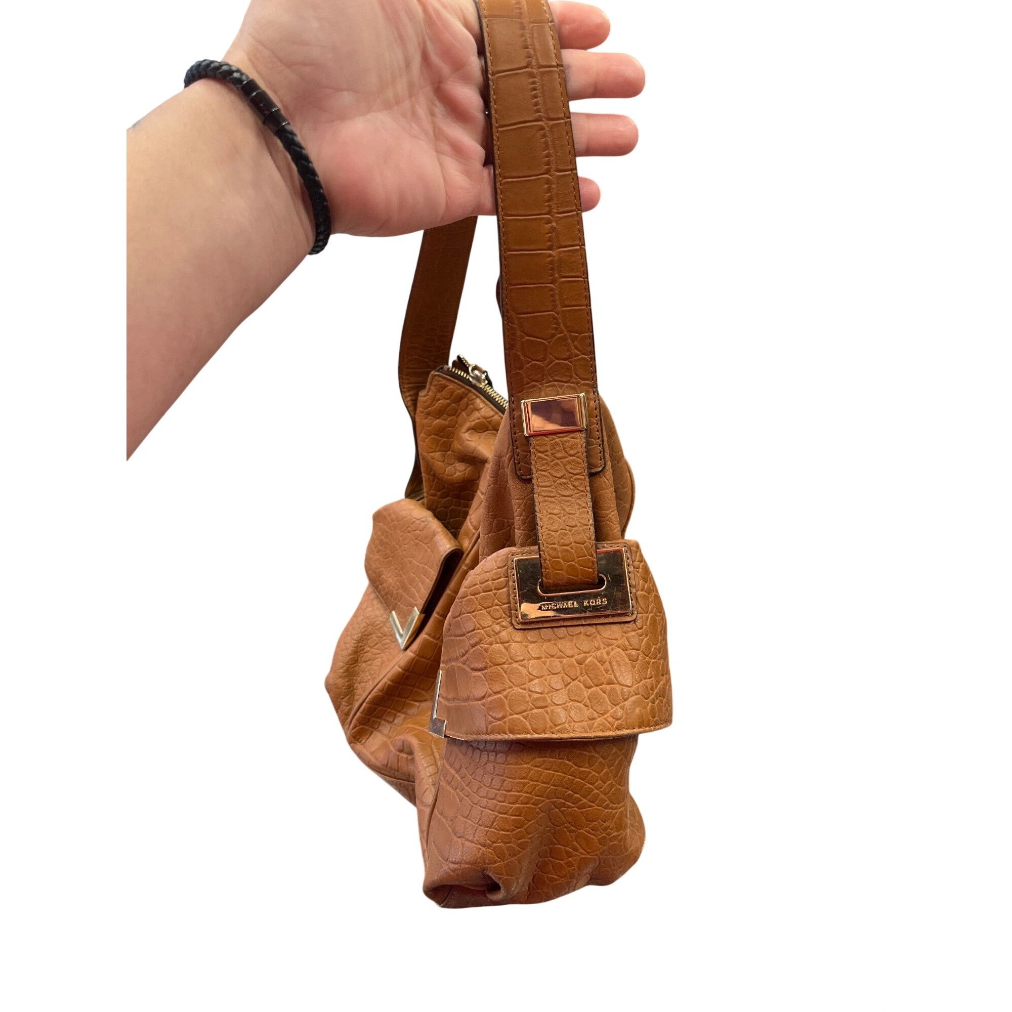 Michael Kors Michael Kors wms brown croc embossed leather shoulder hobo b Size ONE SIZE - 5 Thumbnail