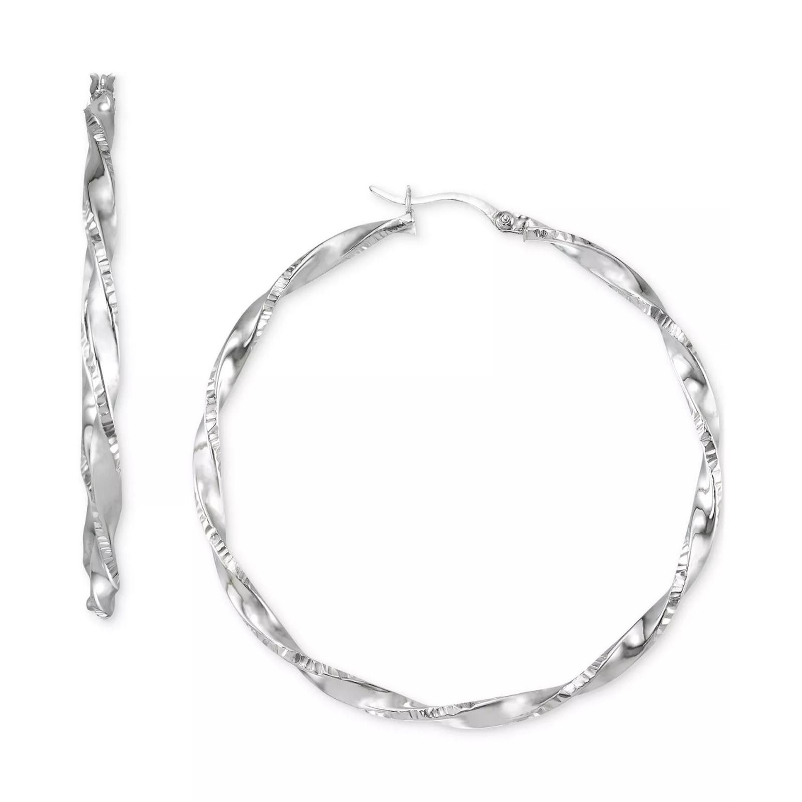 Macys Macy’s Two-Tone Twisted Hoop Earrings – Sterling Silver 45mm Size ONE SIZE - 1 Thumbnail