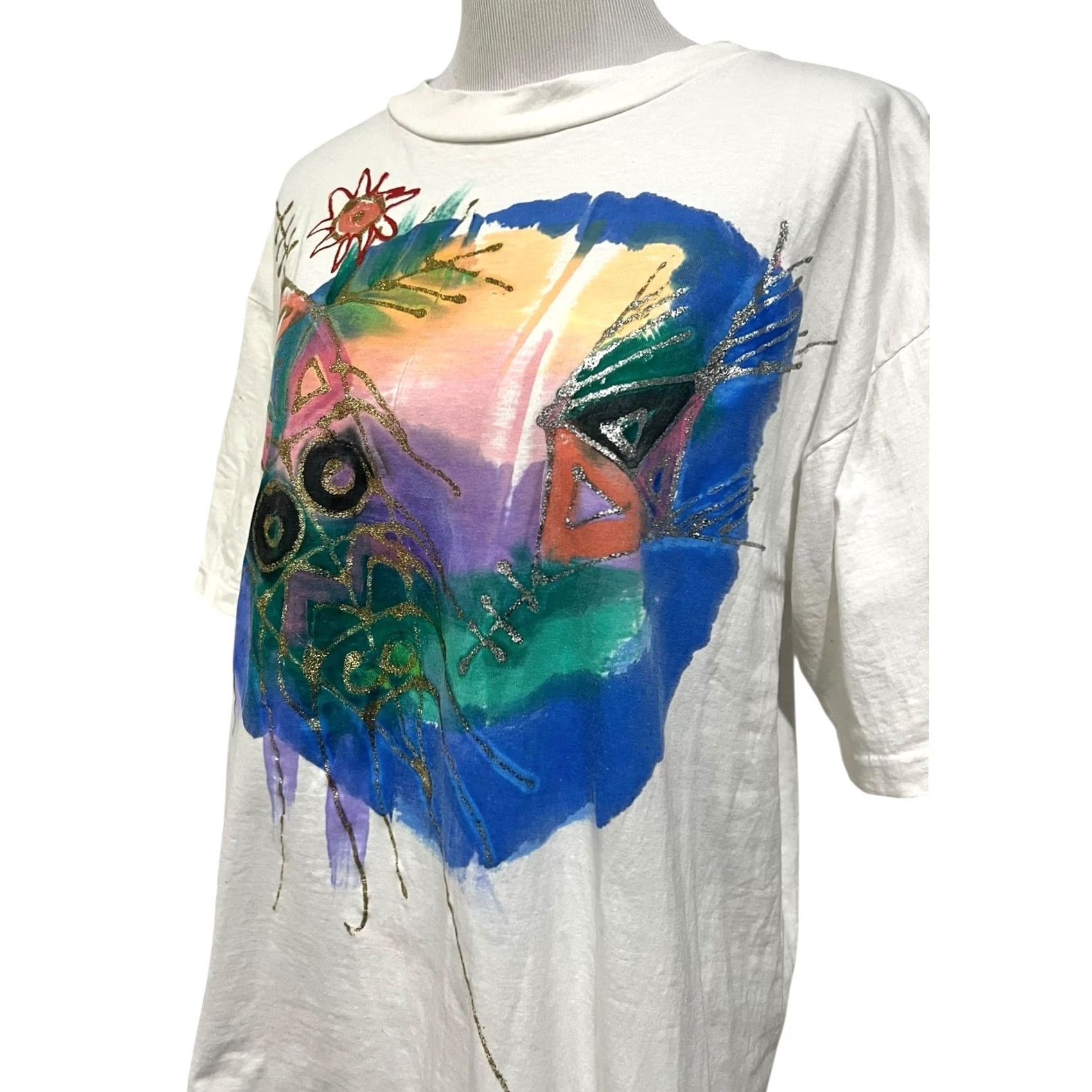 Vintage VINTAGE Artist Hand Painted Shirt OS Beach Ocean Fish Artsy Single Stitch 90s T Size ONE SIZE - 4 Thumbnail