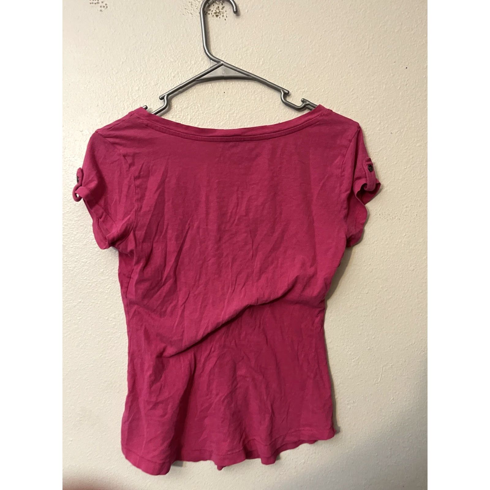 Express Express Women Short Sleeve Chest Pocket V-Neck T Shirt Pink Small Size S / US 4 / IT 40 - 3 Thumbnail