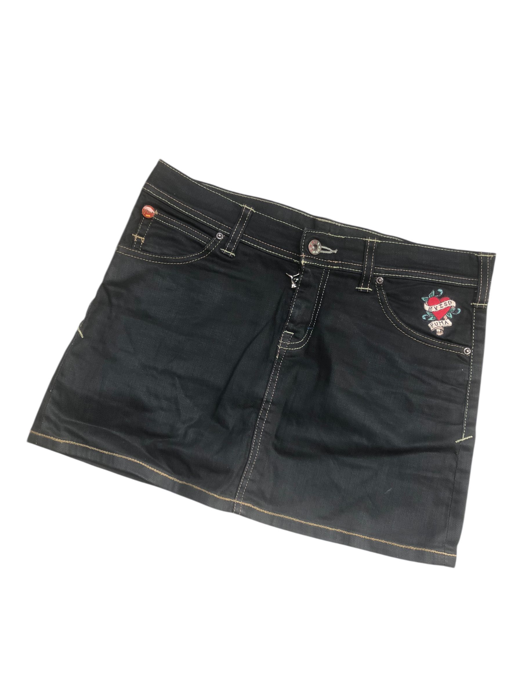 Evisu × Puma 🔥Rare Y2K EVISU x PUMA Black Denim Short Mini Skirt Women Size 28" / US 6 / IT 42 - 2 Thumbnail