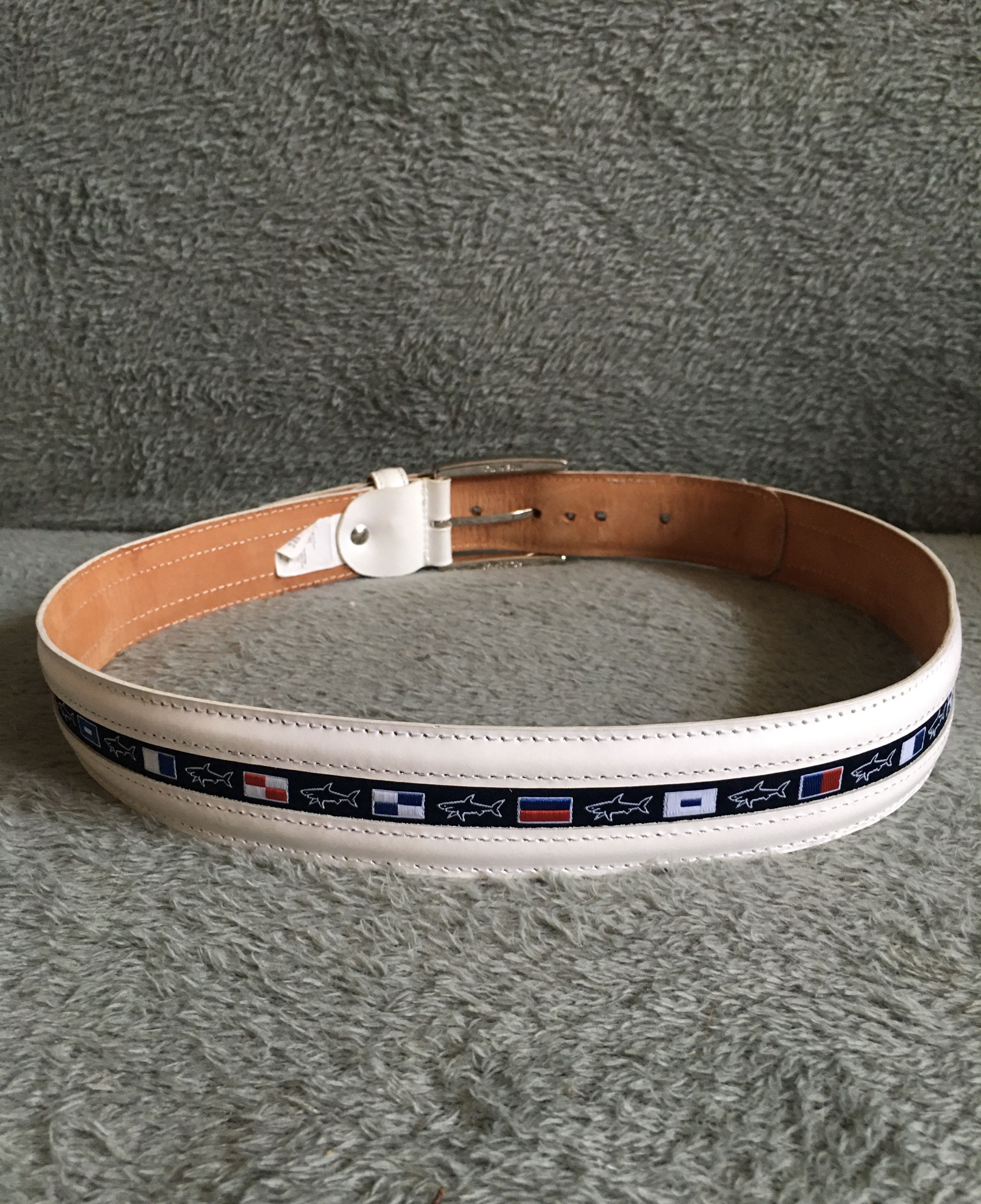 Paul & Shark Paul & Shark 90 Men's Leather & Fabric Belt Flags & Sharks Size 36 - 7 Thumbnail