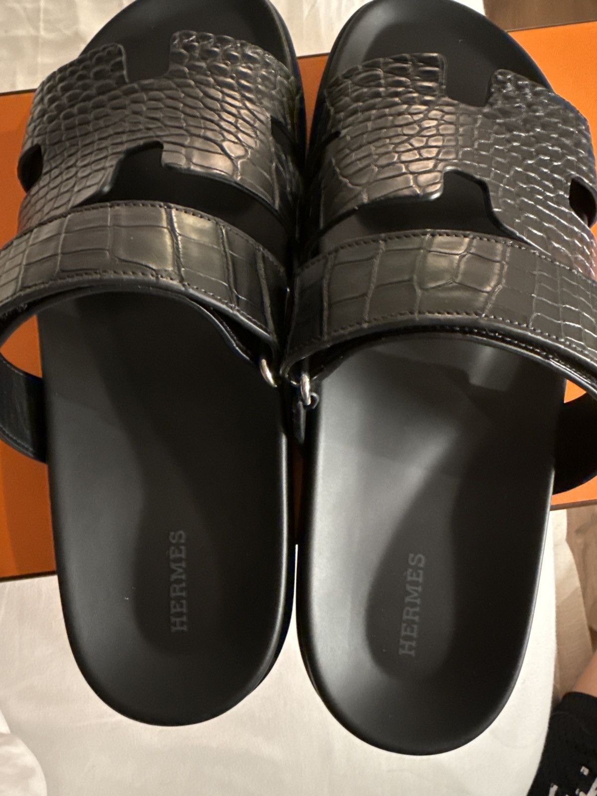 Hermes Hermes Alligator Chypre Sandals Black Noir Size US 10 / EU 43 - 2 Thumbnail