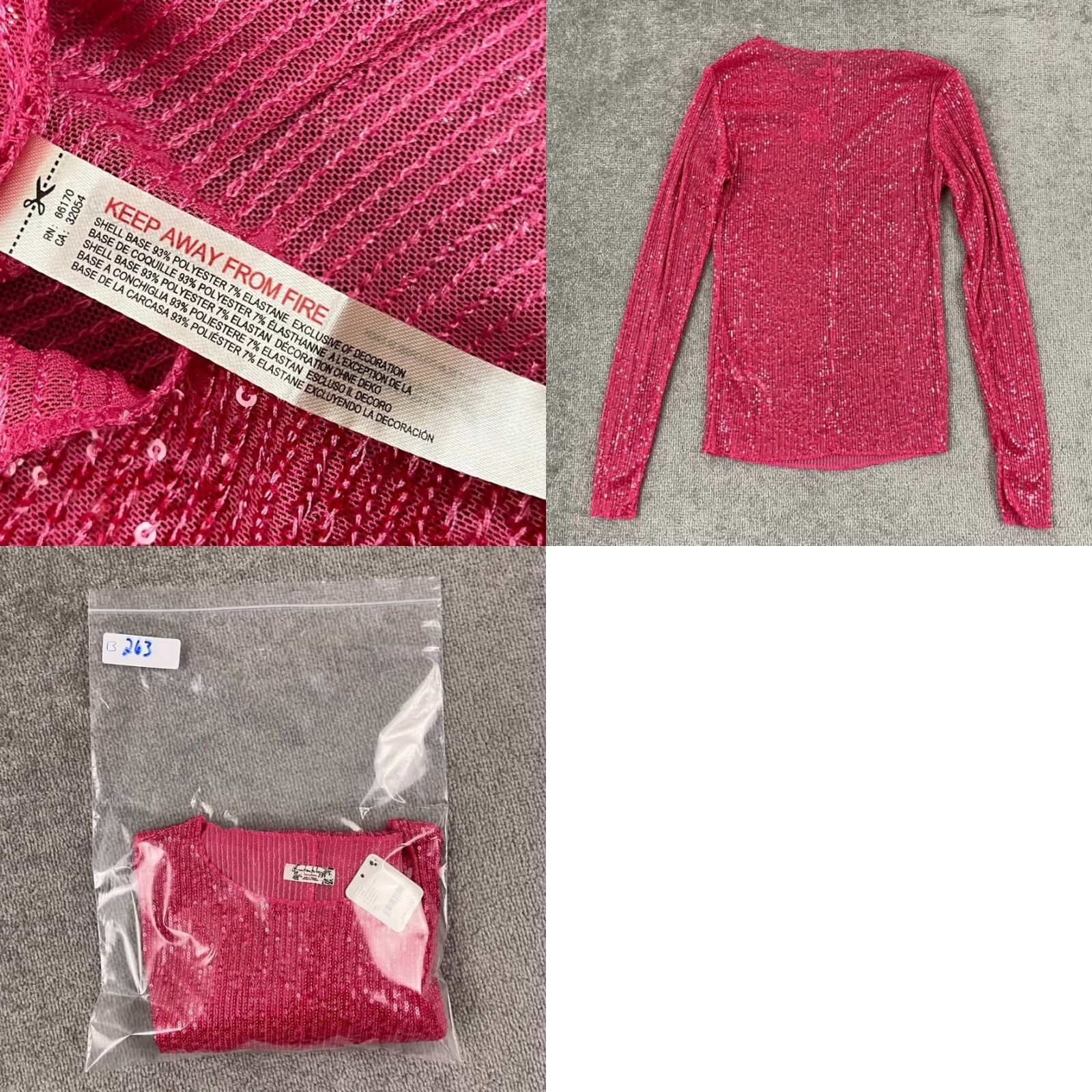 Free People FREE PEOPLE Shirt Womens Small Hot Pink Combo Sequin Sparkle Long Sleeve Party Casual Blouse Size S / US 4 / IT 40 - 8 Thumbnail