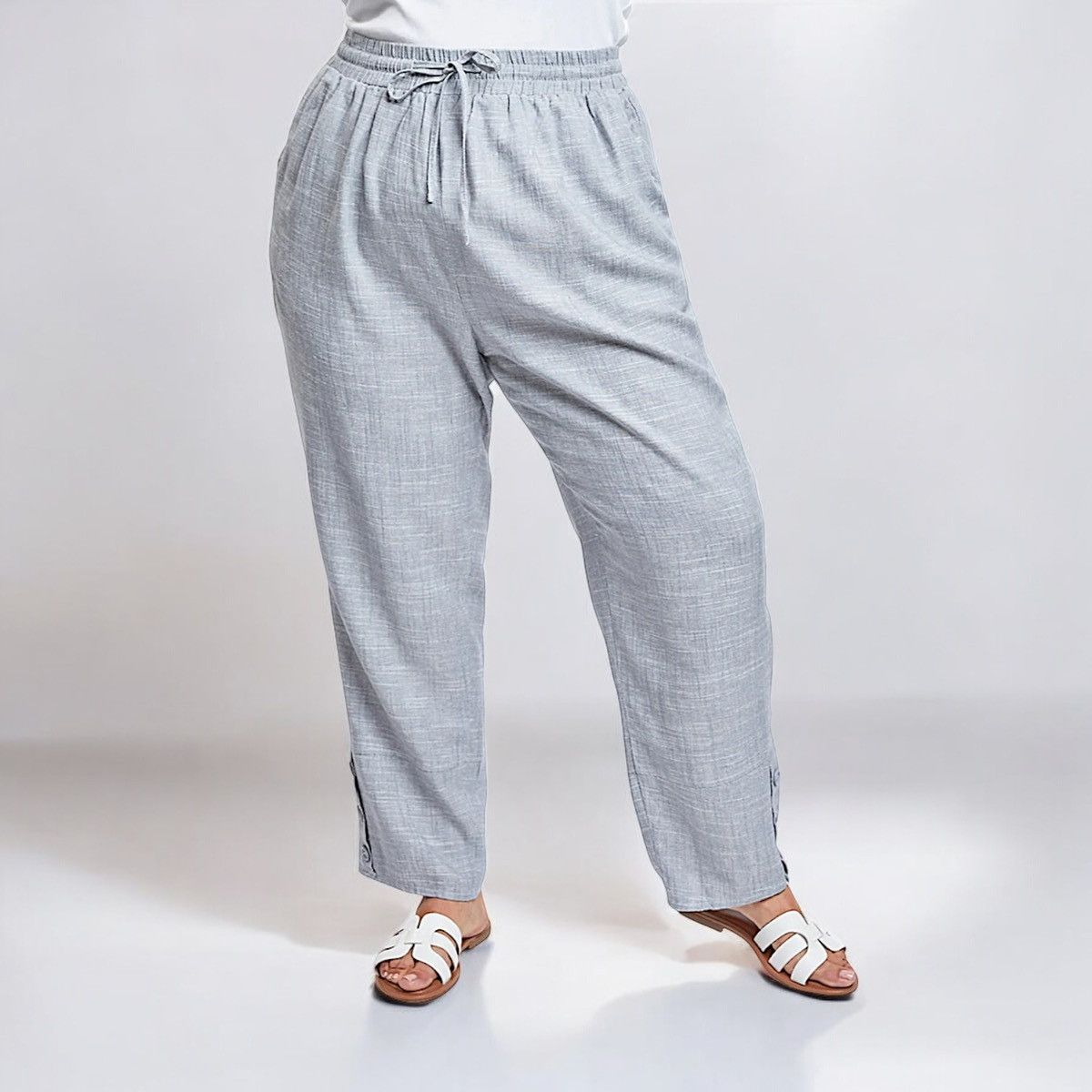 Other Royalty For Me Women’s Grey Linen Button Hem Pants Sz 1X Size 33" - 2 Thumbnail