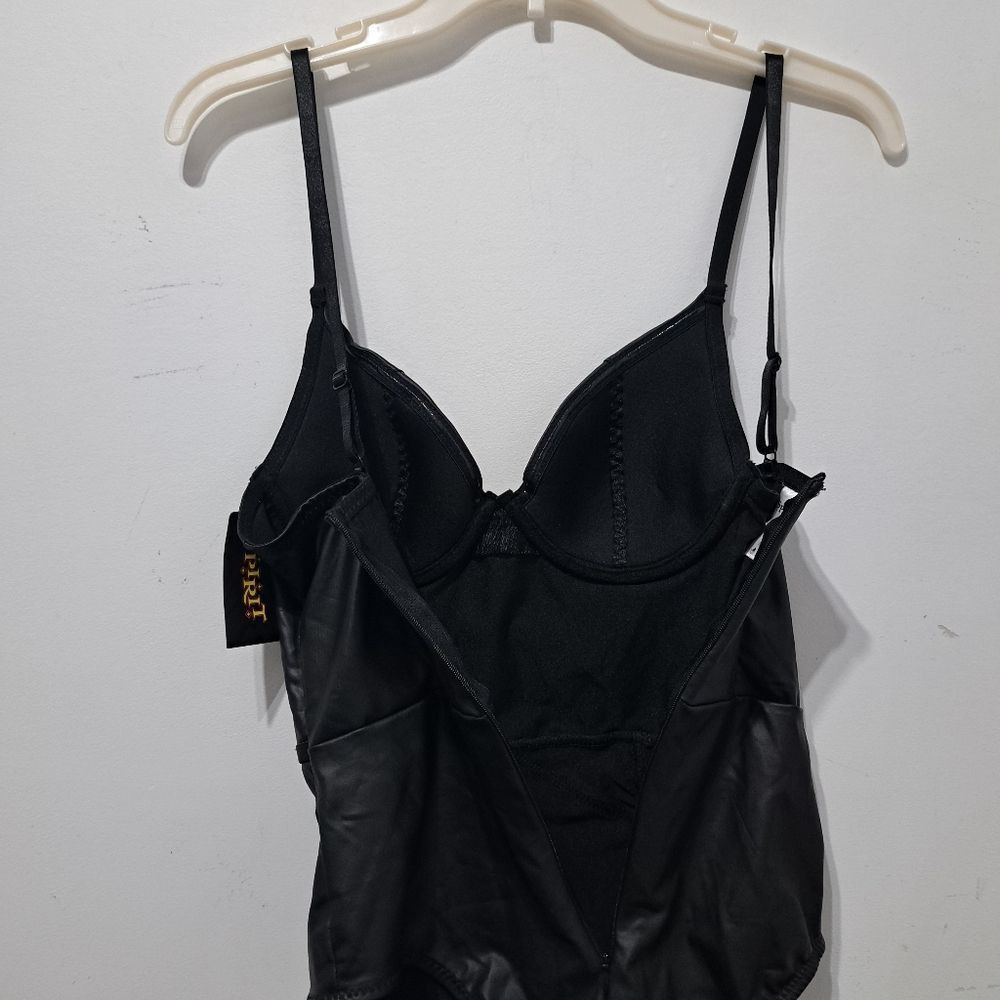 Other Spirit Bodysuit Pleather Sexy Sheer Lace Cup Small Black NWT Size S / US 4 / IT 40 - 11 Thumbnail