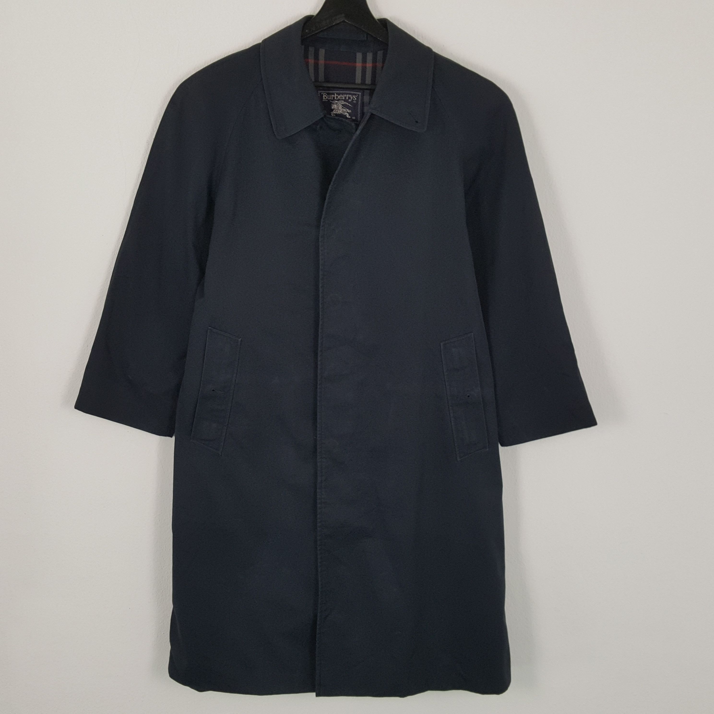 image of Burberrys Luxury Brand Trench Coat Jacket in Blue Black, Men's (Size Medium)