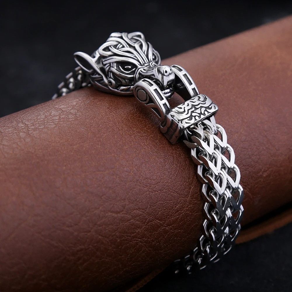 Vintage Vintage Viking Wolf Head Bracelet Size ONE SIZE - 4 Thumbnail