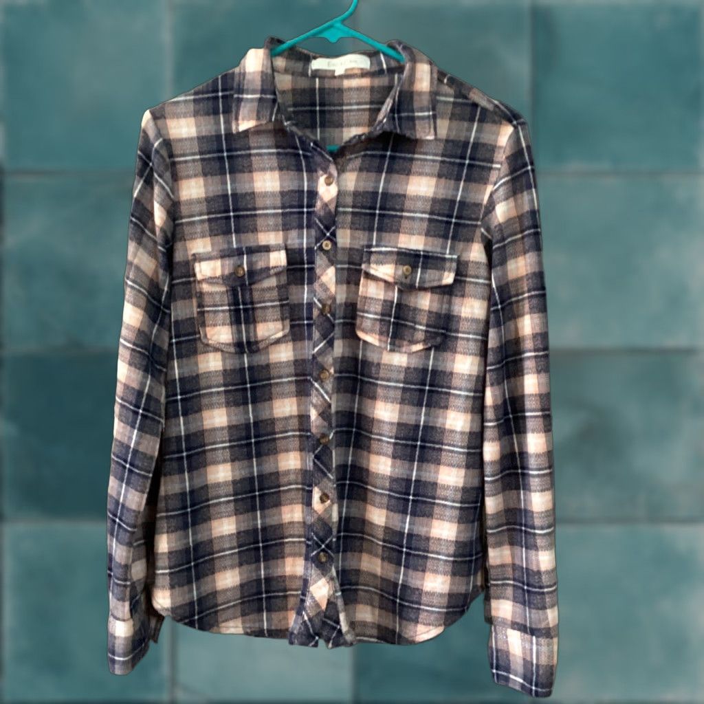 Vintage Eden & Olivia Shirt Women S Blue Plaid Button Up Roll Tab Long Sleeve Size S / US 4 / IT 40 - 1 Thumbnail