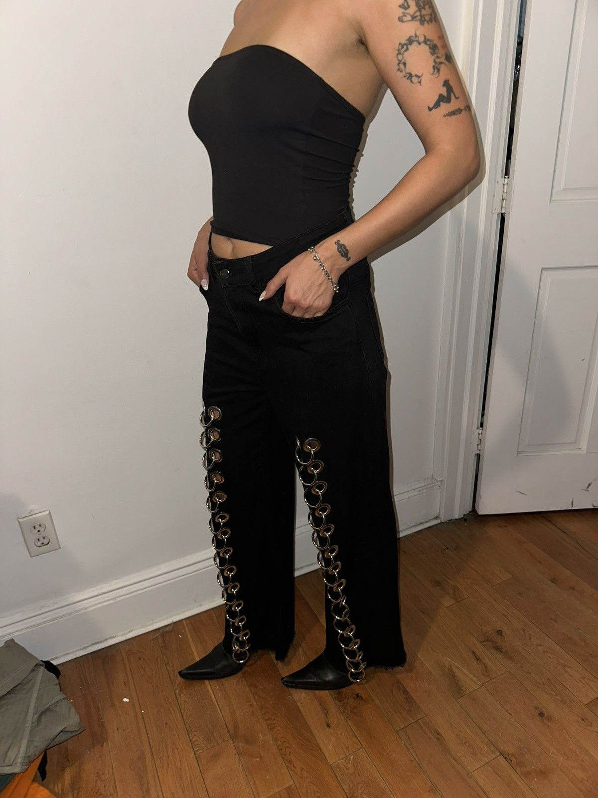 Lado Bokuchava Lado Bokuchava Black Pierced Boyfriend Jeans Size 29" - 3 Thumbnail