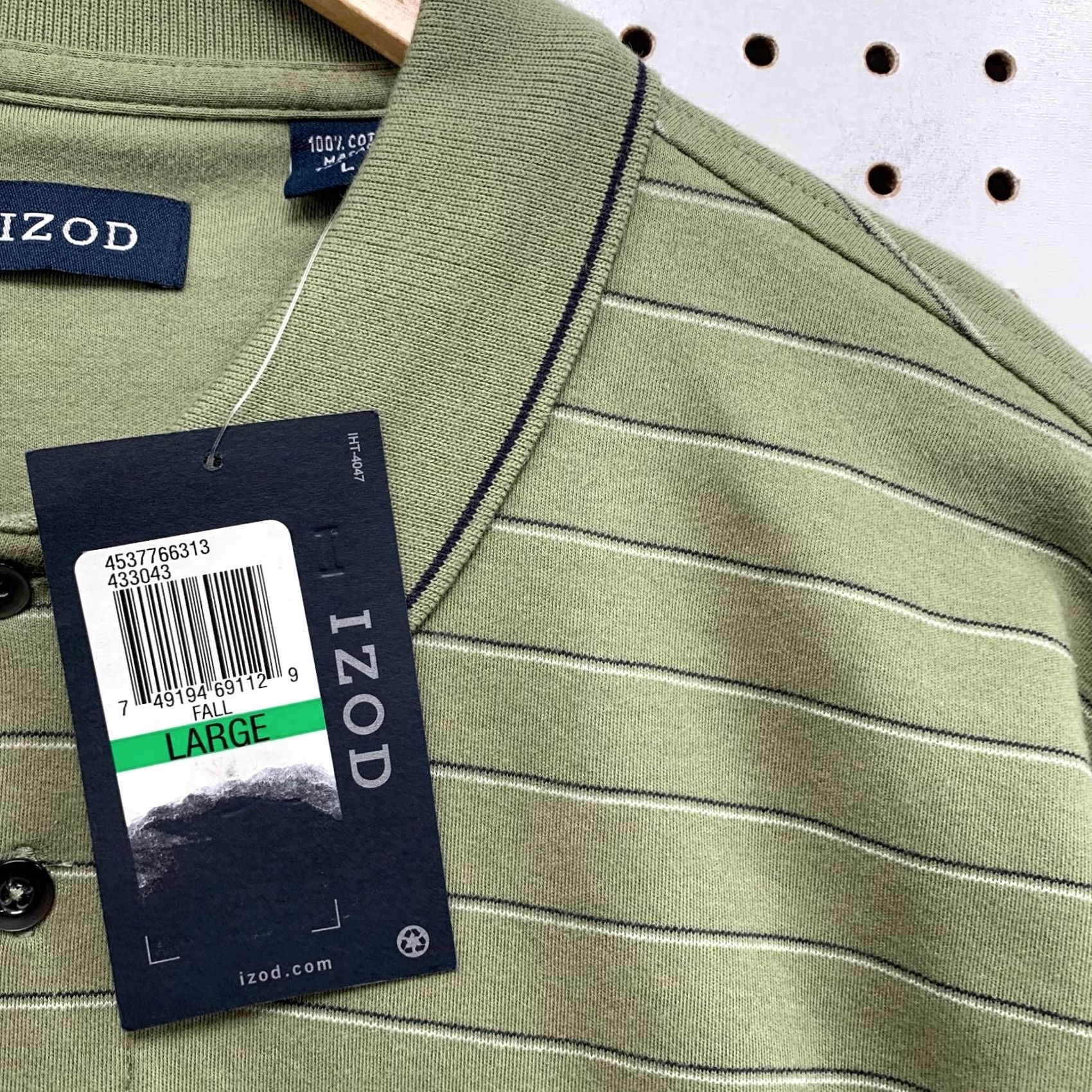 Izod IZOD Polo Shirt Mens L Olive Green Striped Long Sleeve Collared NWT Shirt Size US L / EU 52-54 / 3 - 3 Thumbnail