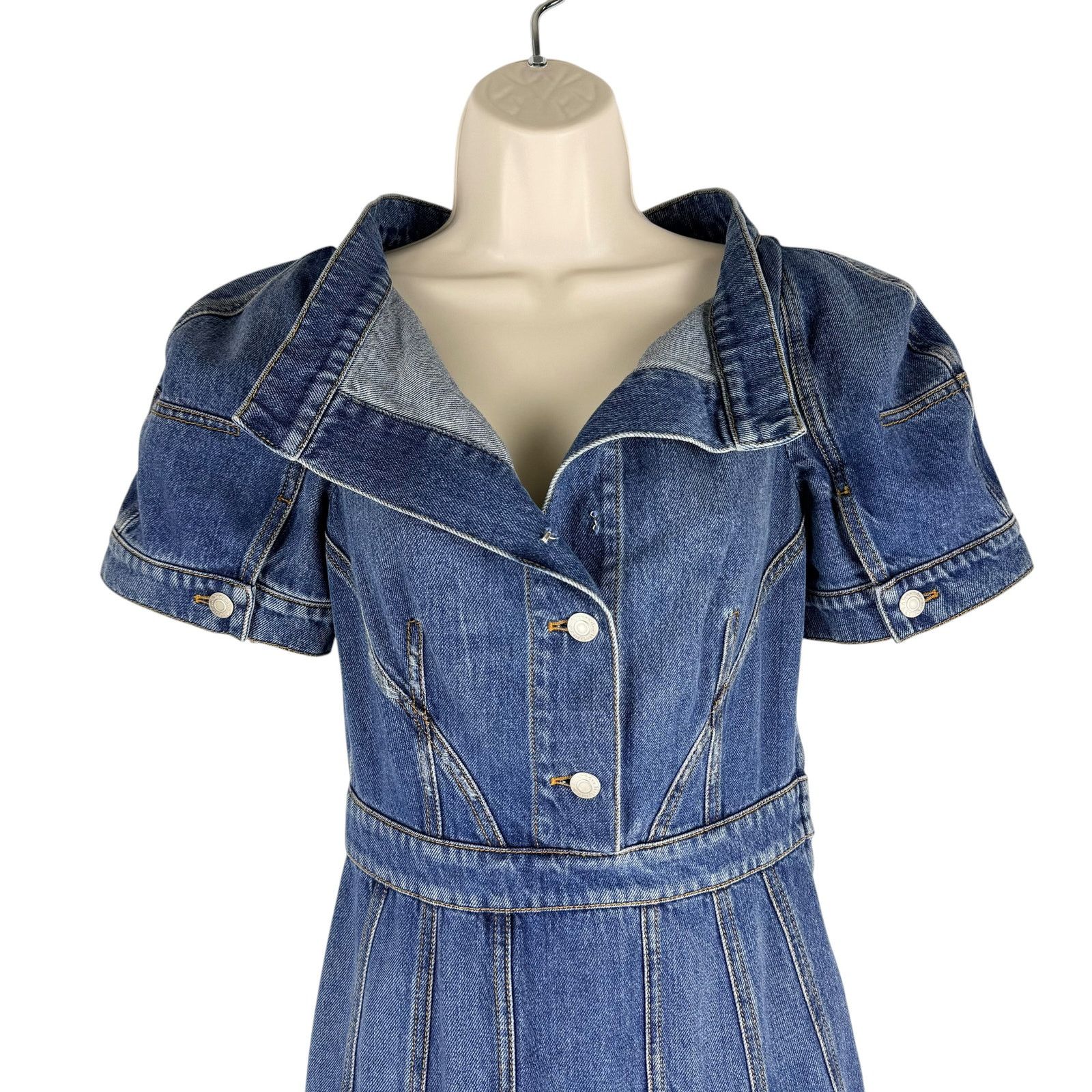 Alexander McQueen Alexander Mcqueen Denim Puff Sleeve Flare Short Dress Blue Size S / US 4 / IT 40 - 3 Thumbnail
