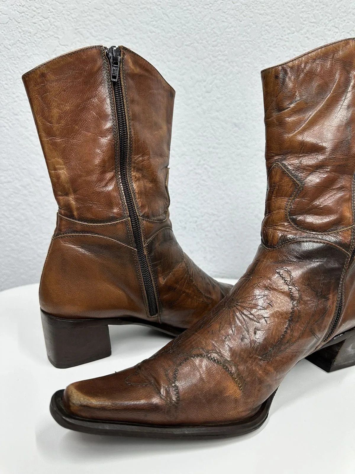 If Six Was Nine Vintage Cowboys Leather Avantgarde Boots High Western Y2K Size US 7.5 / EU 40-41 - 7 Thumbnail