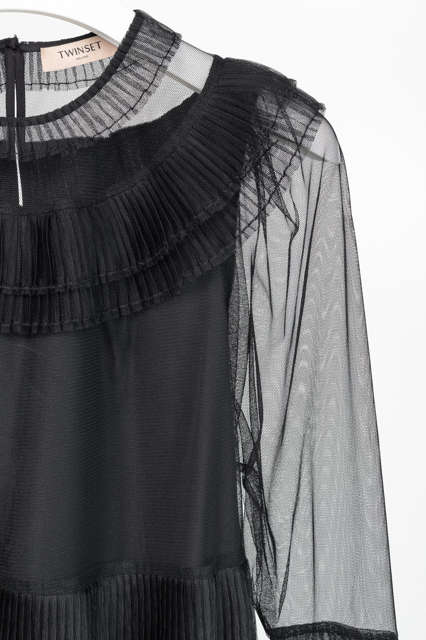 TWINSET Twinset Black Pleated Flounce Tulle Blouse Size S / US 4 / IT 40 - 5 Thumbnail