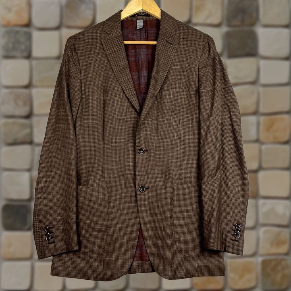 Ermenegildo Zegna Ermenegildo Zegna Sport Coat Jacket Brown Wool Linen Silk EU 48 US 38 Plaid Mens Size US XXS / EU 40 - 1 Thumbnail