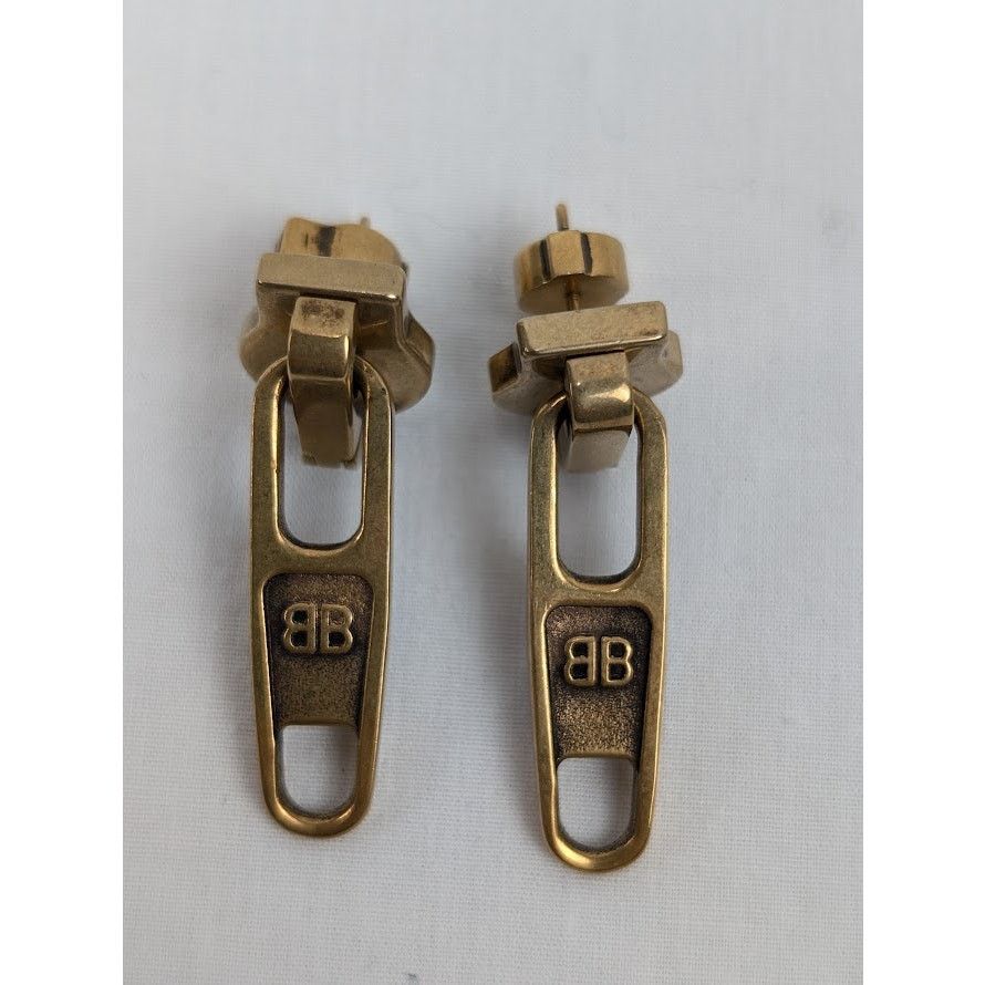 Balenciaga o1rshd1 Size: OS / Women's Zip Earrings Brass/Antique Gold Size ONE SIZE - 5 Thumbnail