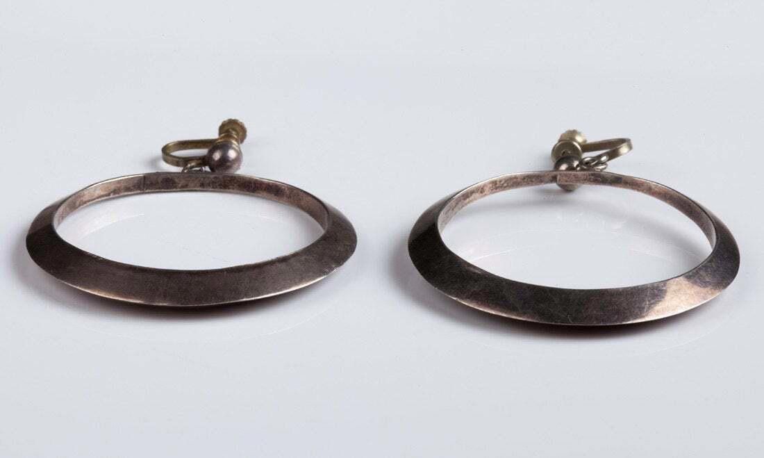 Handmade Mexican Sterling Silver Dangle Hoop Earrings Size ONE SIZE - 2 Thumbnail