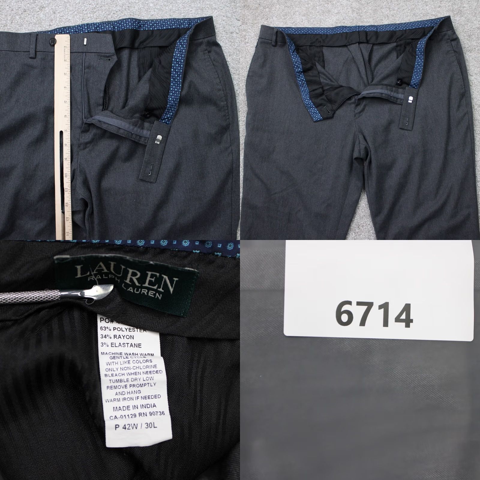 Ralph Lauren LAUREN Ralph Lauren Pants Mens 42x30 Gray Flat Front Straight Poly/Rayon Stretch Dress Pants Men 42 Gray Size US 42 / EU 58 - 8 Thumbnail