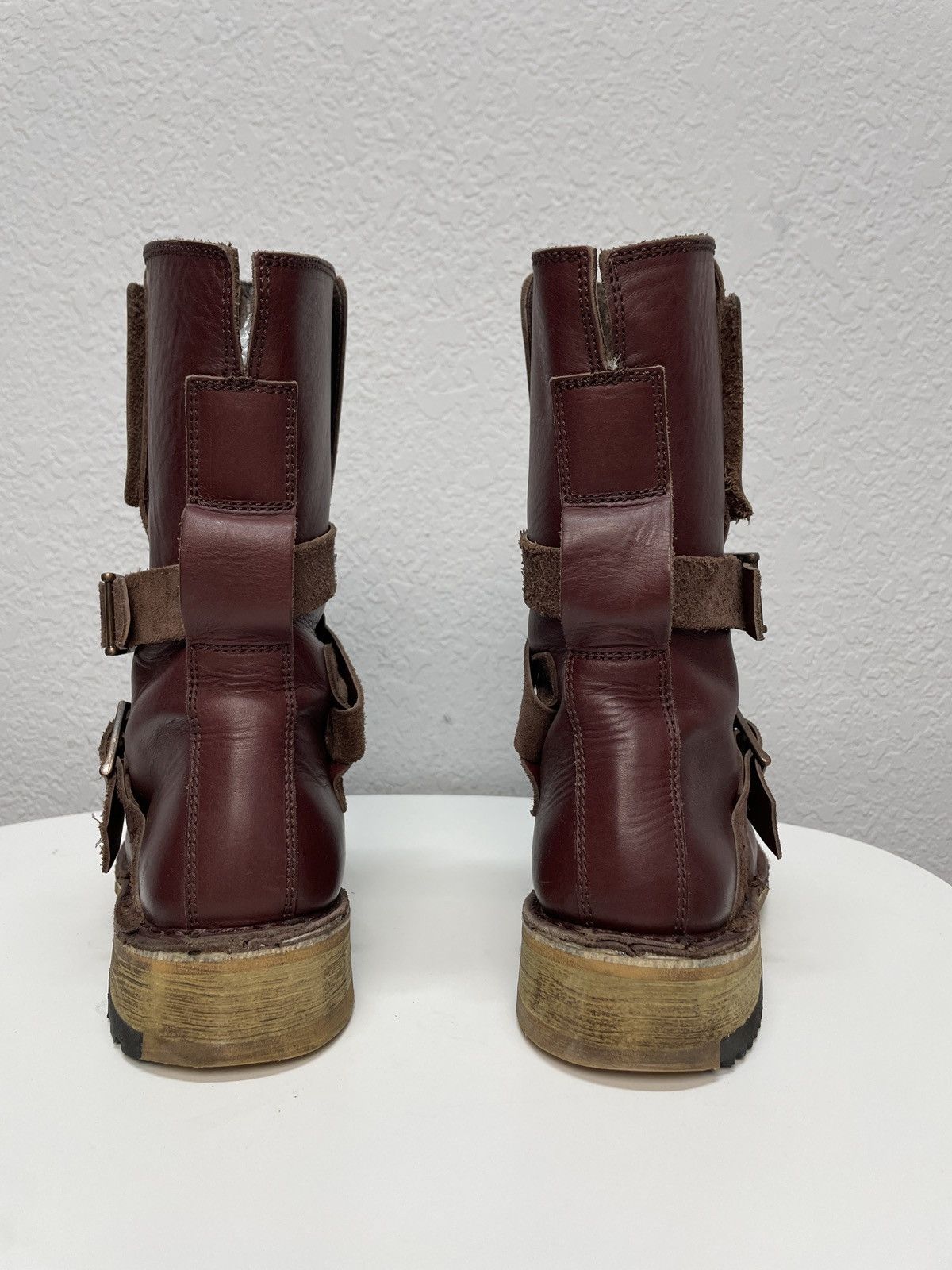 Hedi Slimane Vintage Rick Owens Vibe Burgundy Leather Moto Biker Boots Size US 9 / EU 42 - 8 Thumbnail