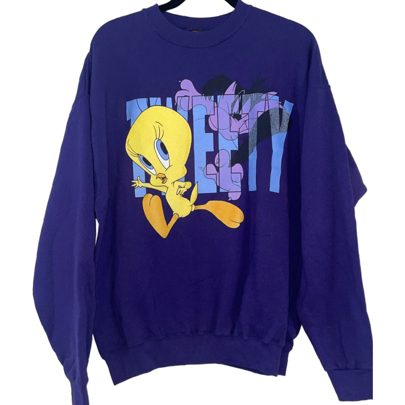 Vintage VINTAGE Tweety Bird Looney Tunes Sweatshirt Pullover Crewneck Size XL Purple Cotton Blend Fleece 90s Graphic Print Mens Size US XL / EU 56 / 4 - 1 Thumbnail