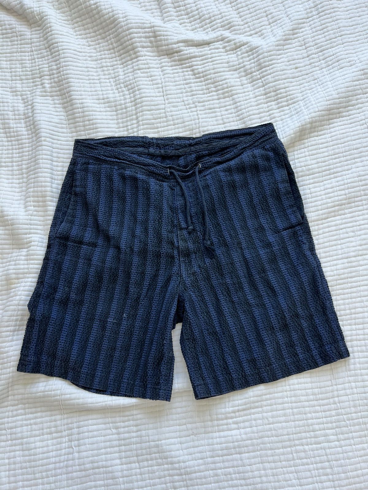 Eidos Napoli Seersucker Indigo Strped Shorts Size US 32 / EU 48 - 1 Thumbnail