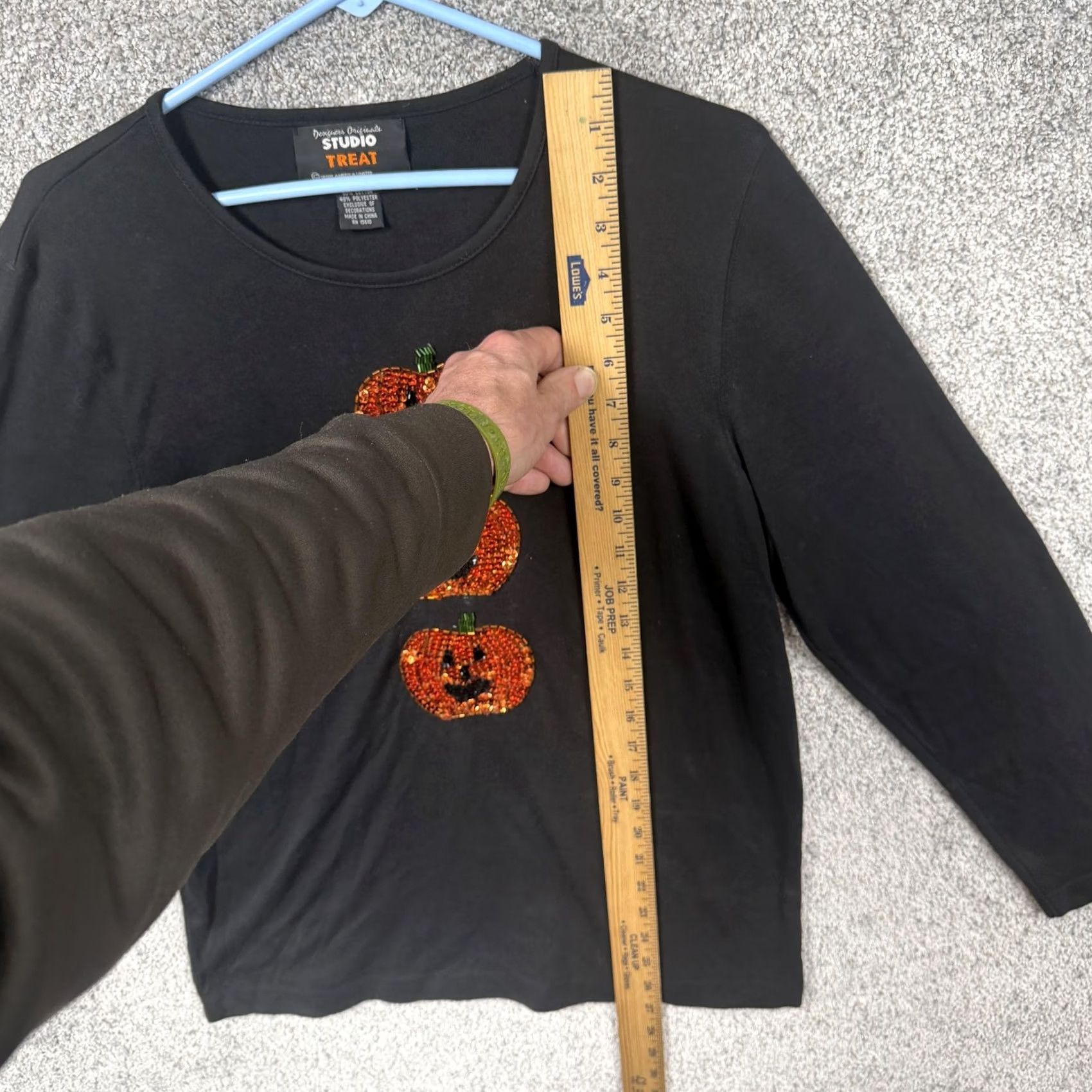 Vintage VINTAGE 90s Halloween Jack-O-Lantern Pumpkin Sequin Shirt L Studio Treat Womens Long Sleeve T-Shirt Black Shirts Mens Womens Boys Girls Size L / US 10 / IT 46 - 2 Thumbnail