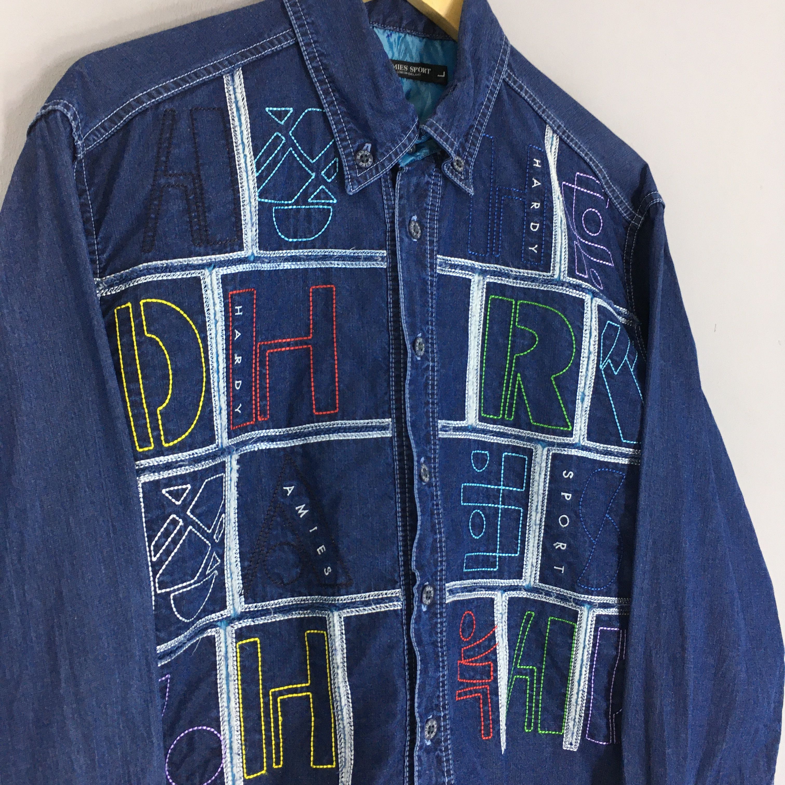 Designer Vintage 90s Hardy Amies Sports Denim Shirt Large Size US L / EU 52-54 / 3 - 3 Thumbnail