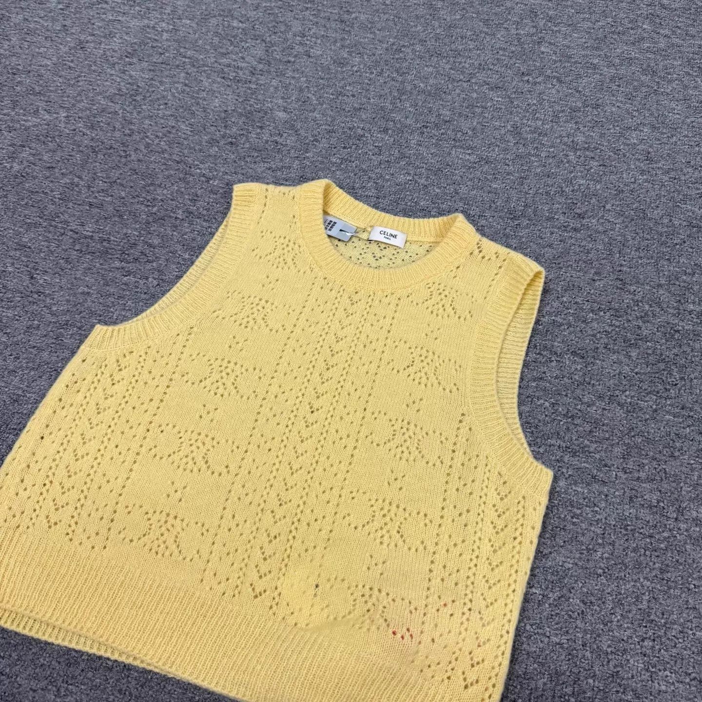 Celine Celine Yellow Openwork Jacquard Knit Tank Top Size M / US 6-8 / IT 42-44 - 3 Thumbnail