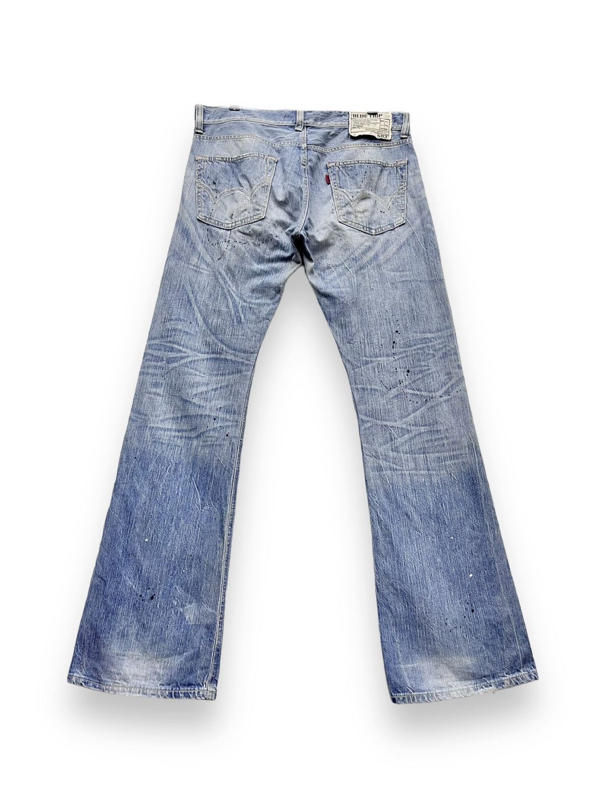 Edwin FYE RARE🔥EDWIN Thrashed Natural Ripped Light Wash FLARED🔥 Size US 34 / EU 50 - 6 Thumbnail