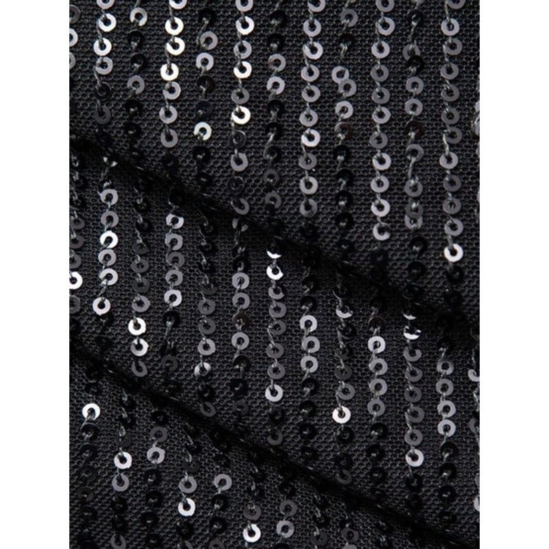 Other Micas Black Long Sleeve Collar Sequin Button Up Party Shirt Size S / US 4 / IT 40 - 4 Thumbnail