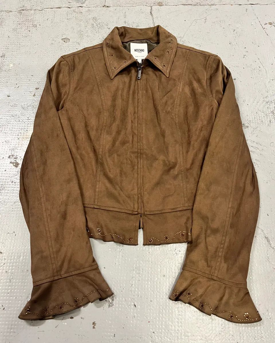 Moschino 2000s Moschino Studded Ruffle Brown Suede Jacket Size M / US 6-8 / IT 42-44 - 1 Thumbnail