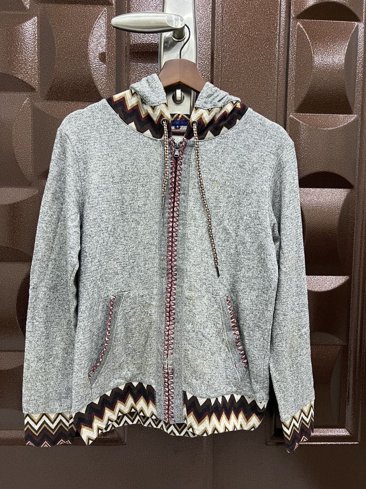 Japanese Brand Street Nordic Geometric Pullover Zipper Hooded Sweater Size S / US 4 / IT 40 - 4 Thumbnail