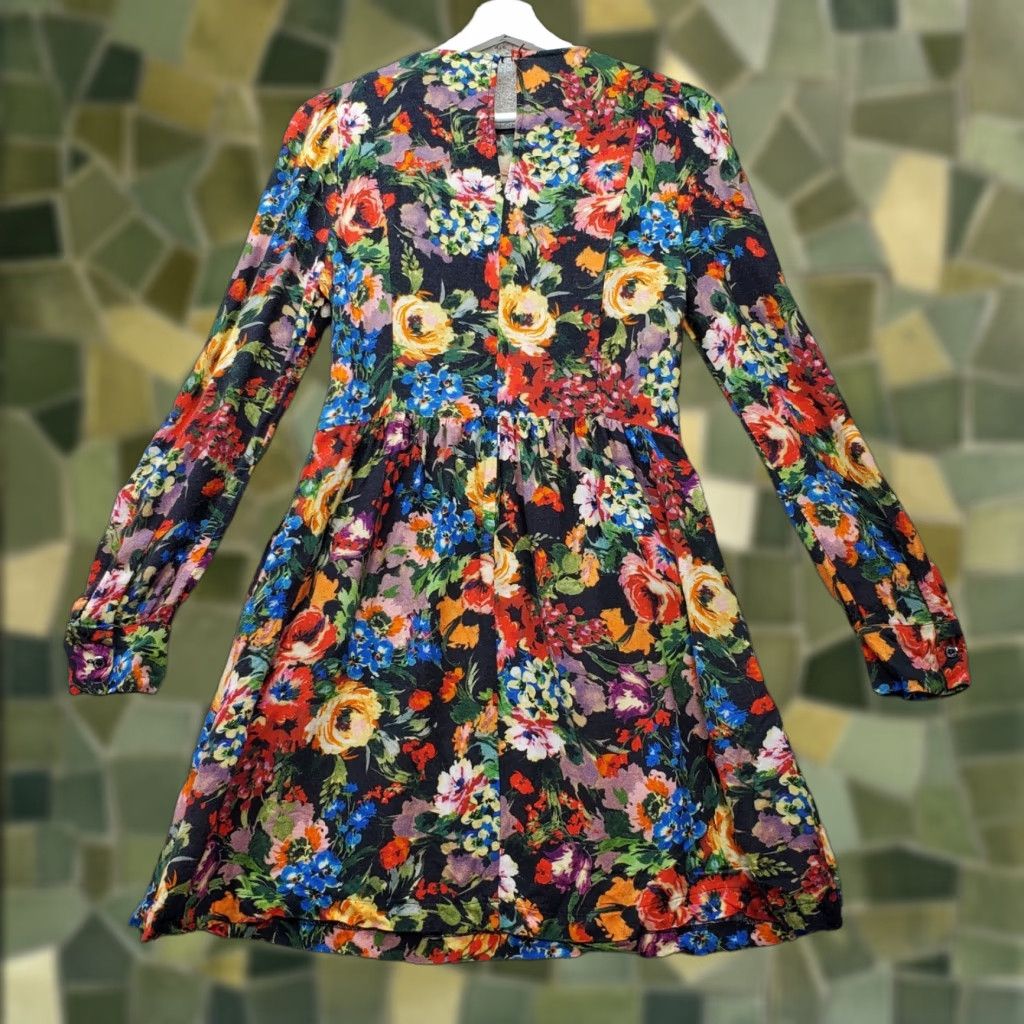 Love Moschino Dress Women 6 Floral Print Long Sleeve Fit & Flare Knee Length Black Vintage? No - proceed.
