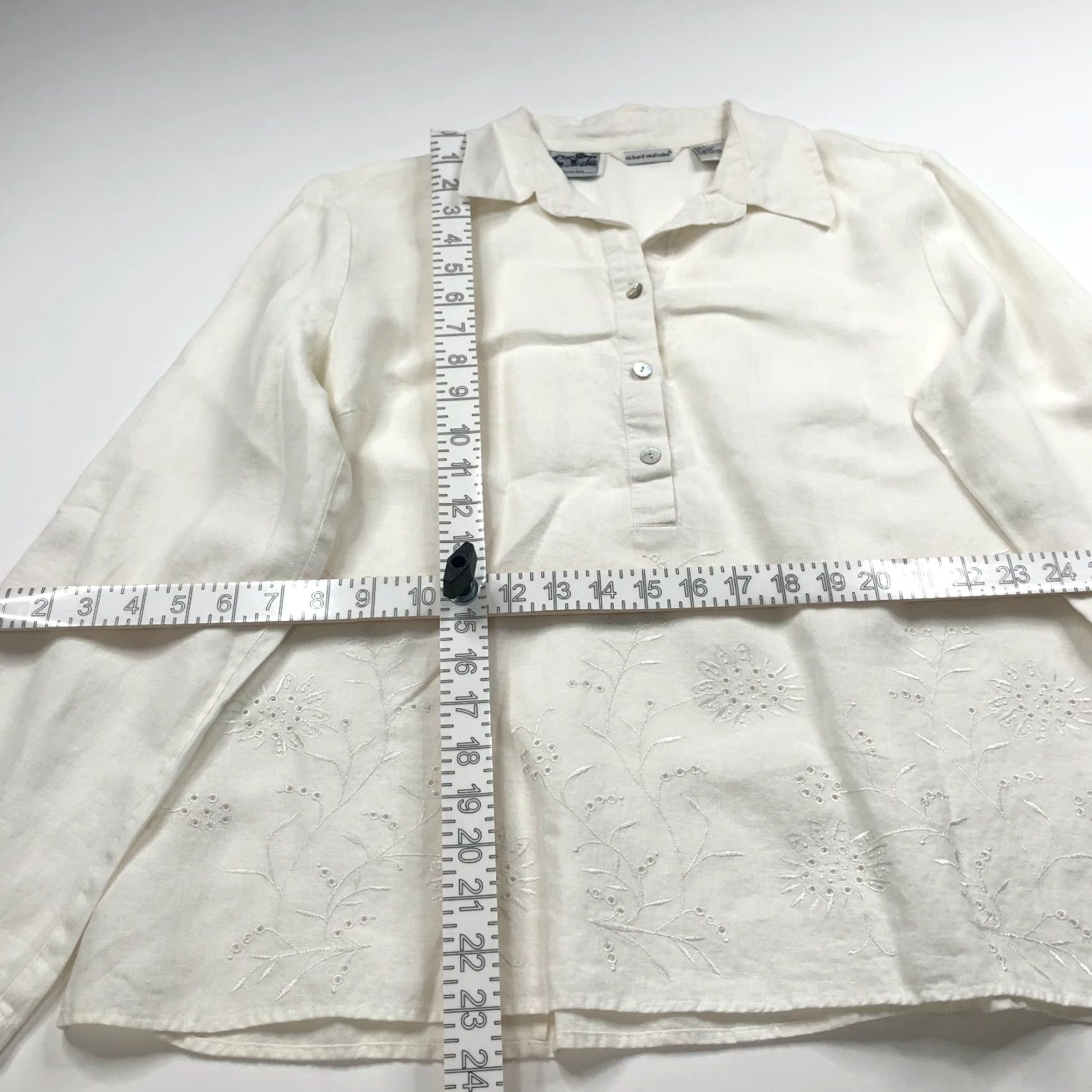 Vintage Richard Malcolm Eyelet White Button-Up Shirt Long Sleeve Linen L Womens Regular Size L / US 10 / IT 46 - 5 Thumbnail