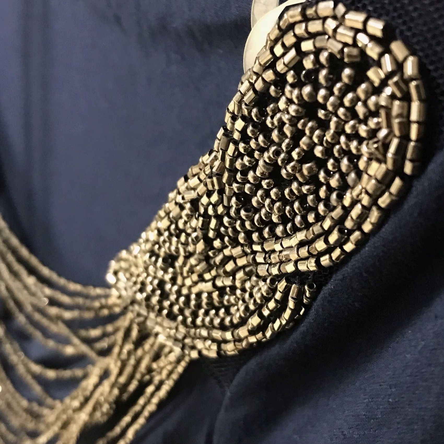 Vintage Twenty One Women Navy Blue Beaded Scoop Cowl Neck Long Sleeve Top Blouse L Size L / US 10 / IT 46 - 5 Thumbnail