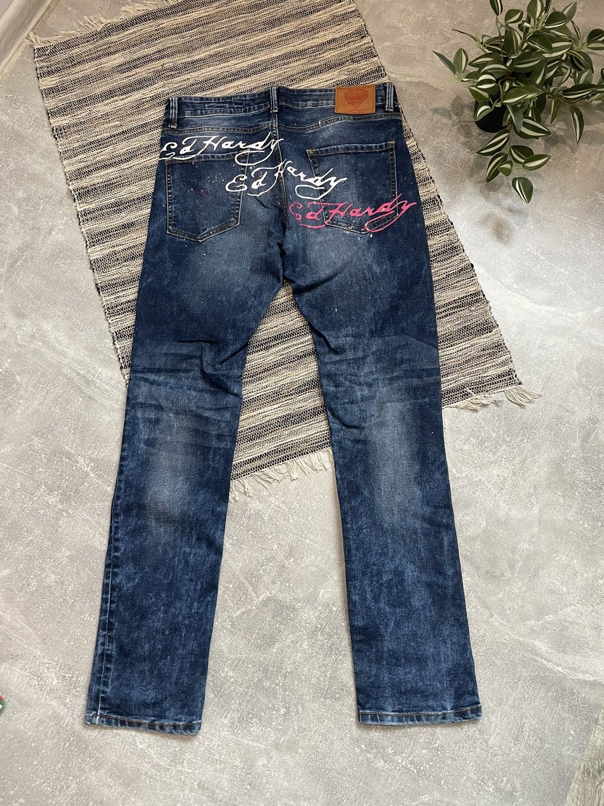 90s ED HARDY JEANS DENIM PANTS Y2k CHROME JNCO PUNK ROCK EMO