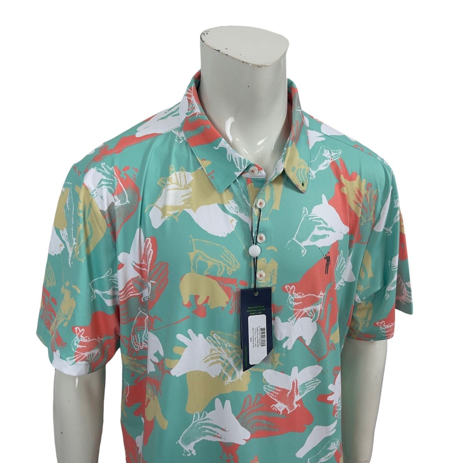 Ashworth William Murray Retro Seafoam Happy Hands Golf Shirt Mens 2XL Size US XXL / EU 58 / 5 - 13 Thumbnail