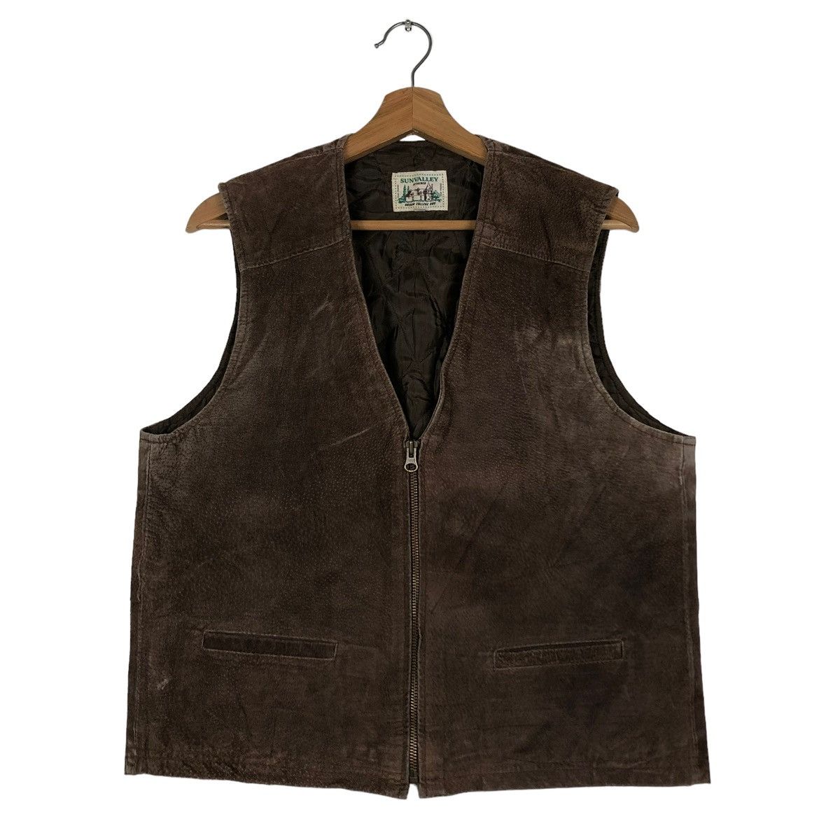 Genuine Leather 🔥VINTAGE LEATHER VEST COWBOY WESTERN SUNVALLEY Size US L / EU 52-54 / 3 - 1 Thumbnail