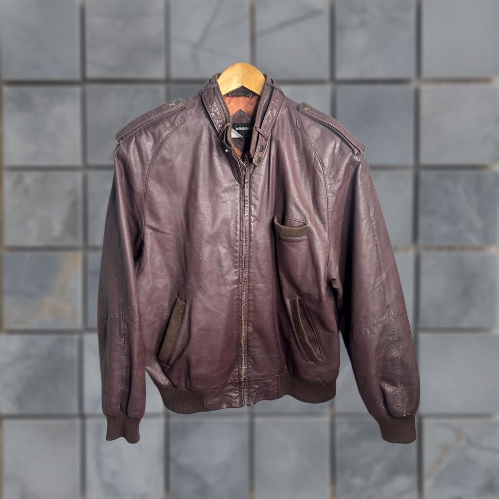 Members Only VINTAGE Members Only Jacket Mens 42 Brown Leather Bomber Zip Pockets 80s Size US XS / EU 42 / 0 - 1 Thumbnail