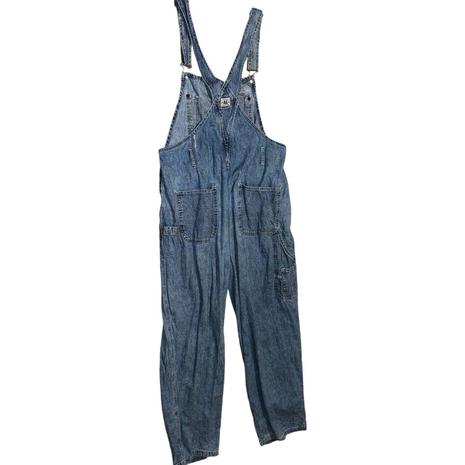 Designer Vintage American Eagle Boyfriend Bib Overalls Sz L Blue Size 36" / US 14 / IT 50 - 5 Thumbnail