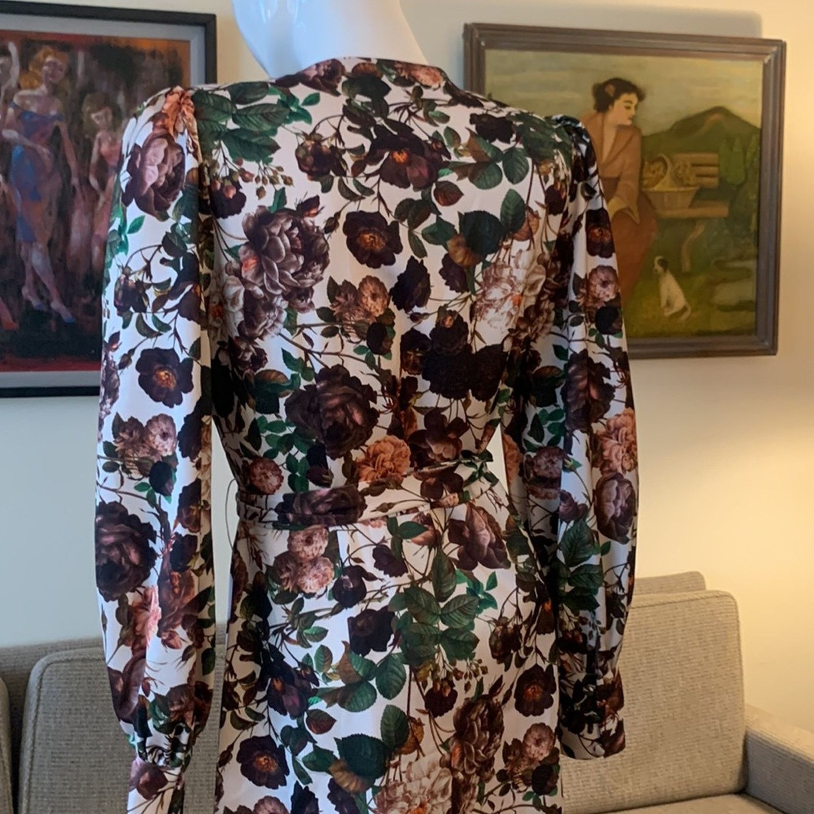 Vintage Alexia Admor moody dark floral wrap dress Size L / US 10 / IT 46 - 7 Thumbnail