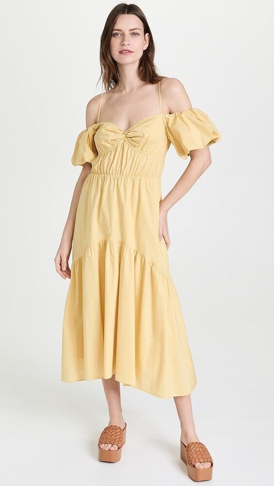 Vince Vince Draped Puff Sleeve Tiered Dress Warm Sand ( 8 ) Size M / US 6-8 / IT 42-44 - 4 Thumbnail