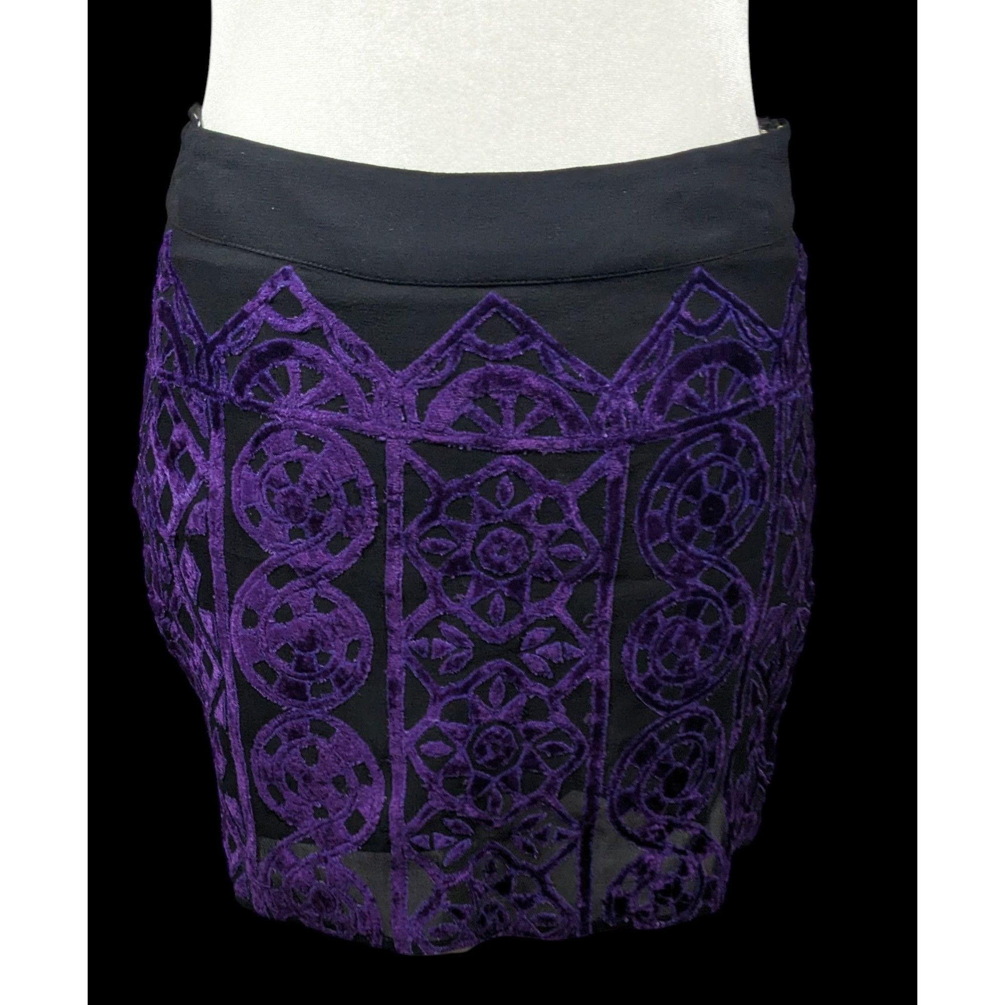 Rococo Sand Rococo Sand Gothic Purple And Black Burnt Out Velvet Mini Sk Size 29" - 3 Thumbnail