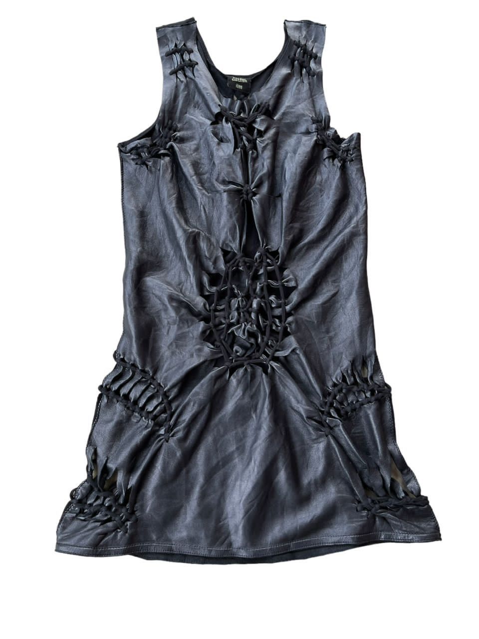 image of Archival Clothing x Jean Paul Gaultier Jean Paul Galtier Soleil Leather And Mesh Dress in Black, Wo