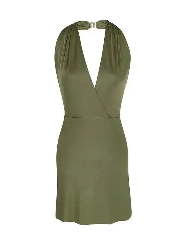 Saint Laurent Paris o1s1wg111024 Backless Dress in Jersey in Olive Green Size M / US 6-8 / IT 42-44 - 1 Thumbnail