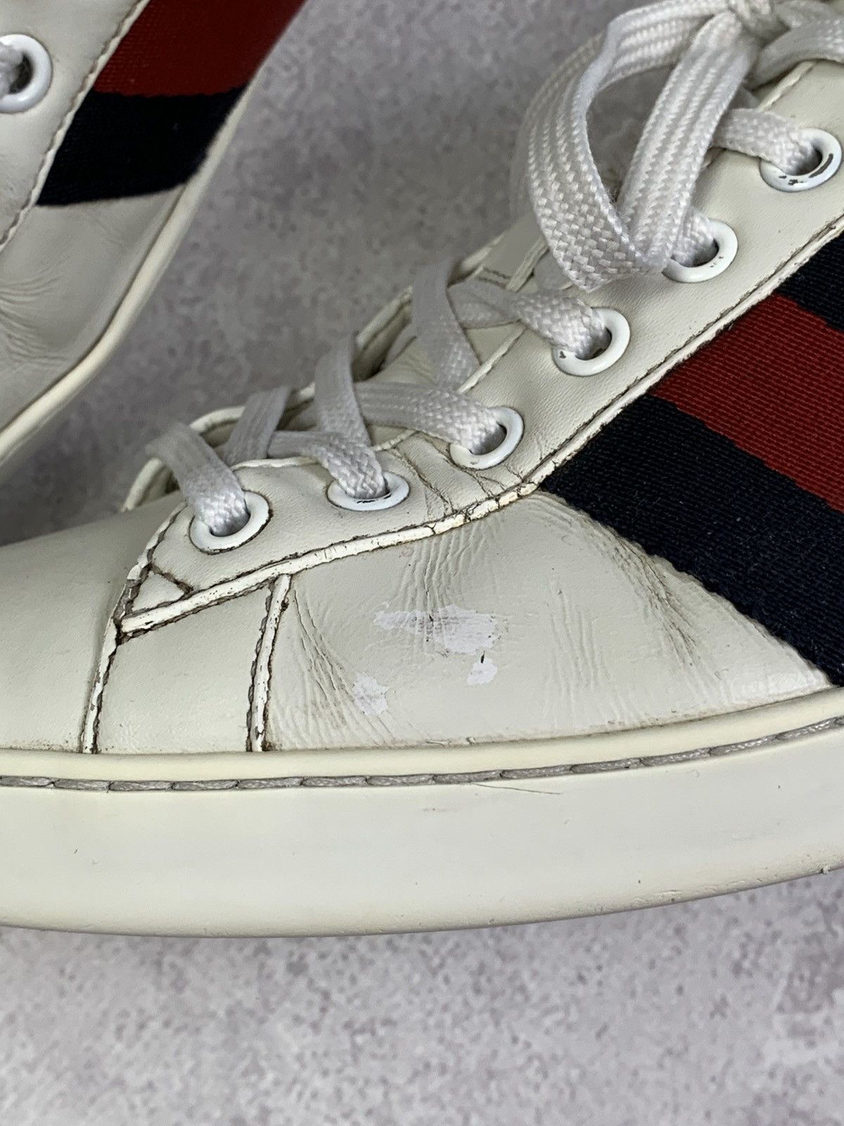 Gucci Gucci Ace White Leather Sneakers with Web Stripe – Size 7 Size US 7.5 / EU 40-41 - 7 Thumbnail