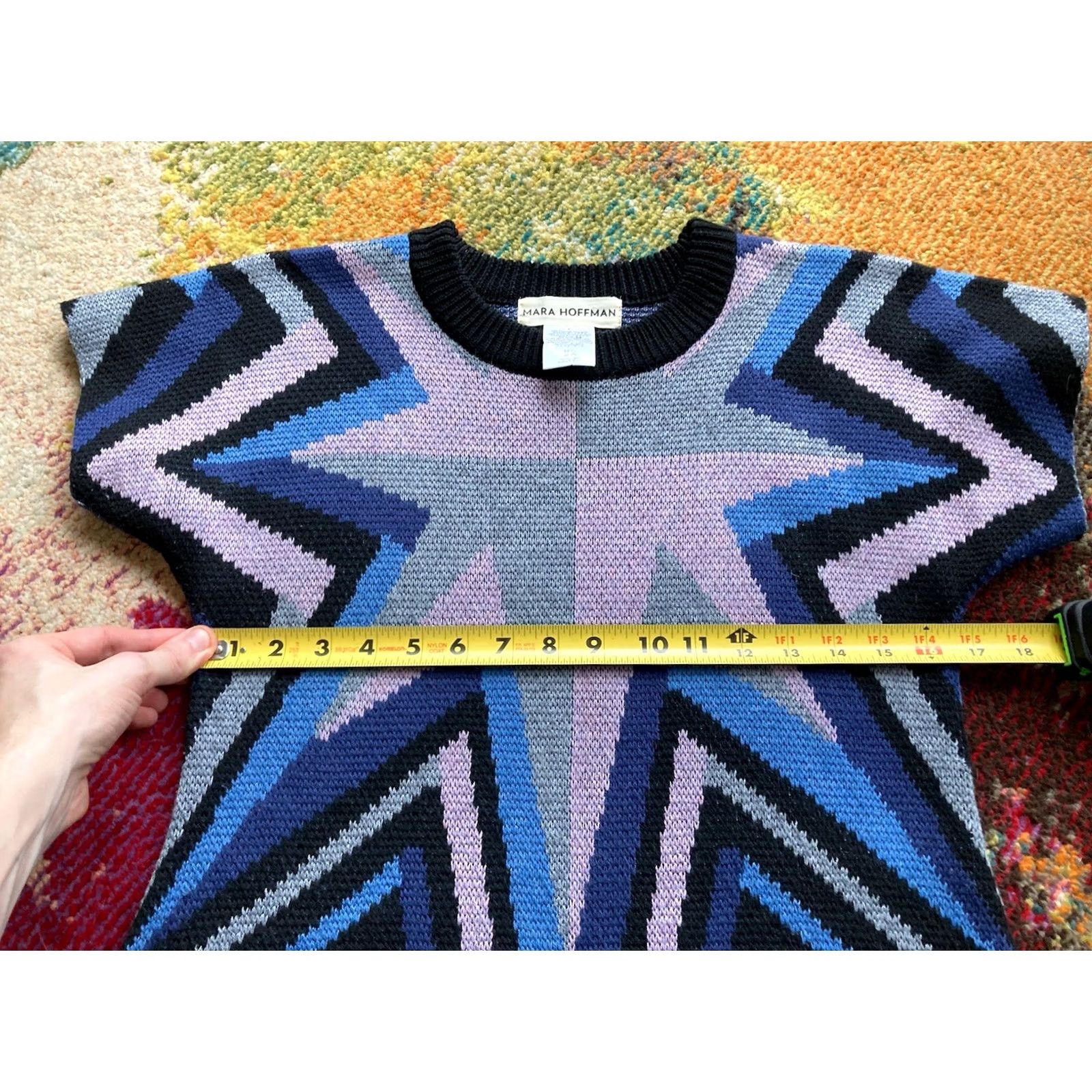 Mara Hoffman Mara Hoffman Sweater Dress Womens Size S Wool Blend Geometric Blue Short Sleeve Pullover Knit Dress Classic Fall Winter Mens? Size S / US 4 / IT 40 - 4 Thumbnail