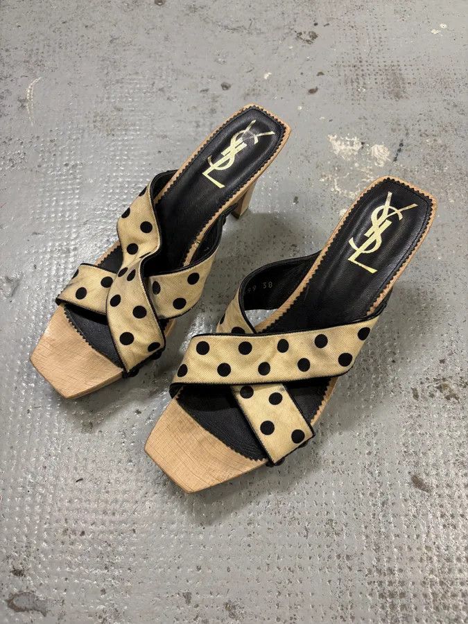 Saint Laurent Paris 2000s Yves Saint Laurent Dot Cream Sandals Heels Size US 7 / IT 37 - 3 Thumbnail