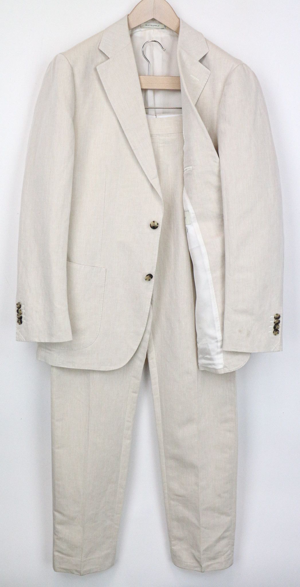 image of Suitsupply Havana Uk42R Linen Cotton Beige Melange Suit 71755, Men's