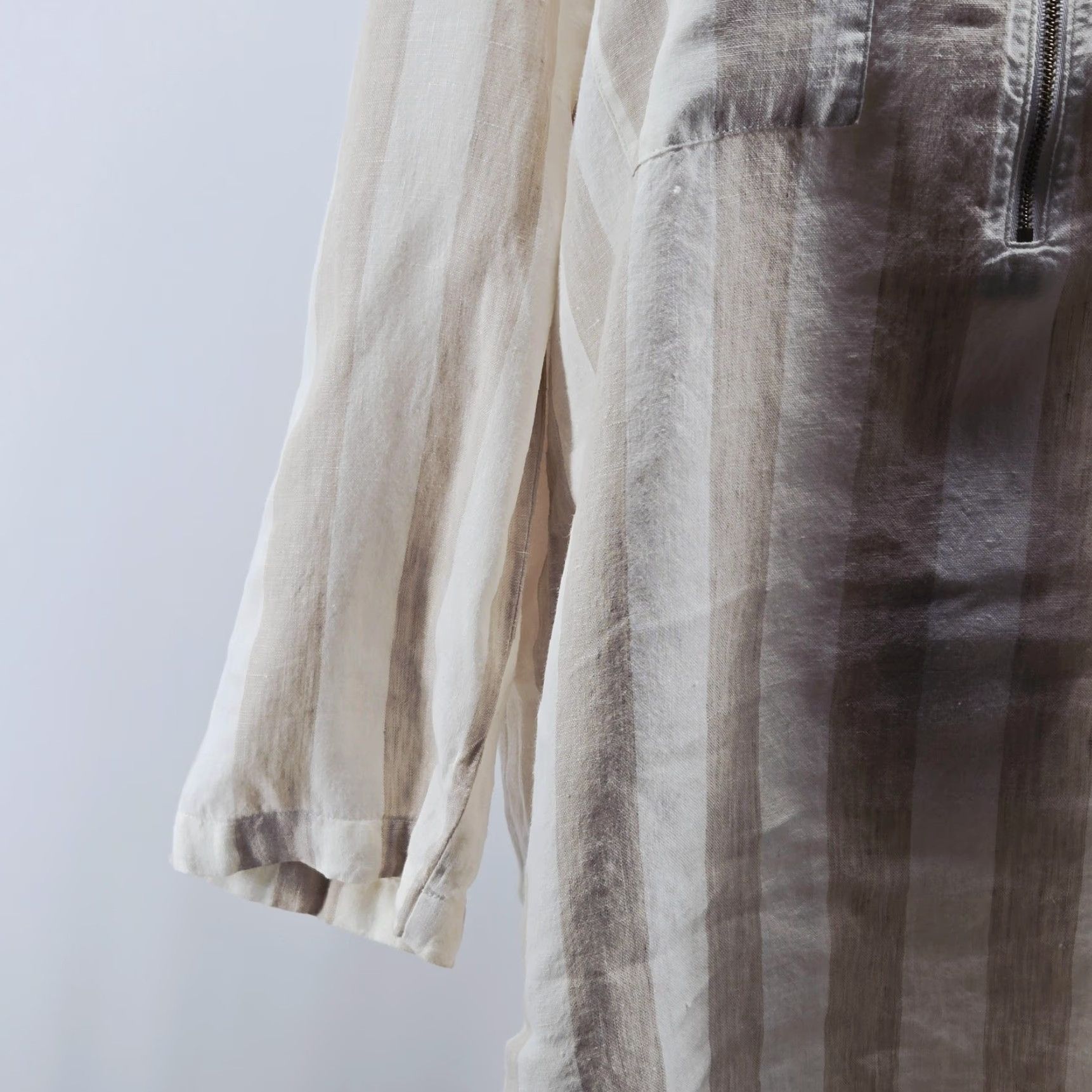 Ellen Tracy Ellen Tracy Blouse Womens L Beige Striped Linen Round Neck 3/4 Roll Tab Sleeve Zip Pockets Tunic Mens? Womens Size L / US 10 / IT 46 - 4 Thumbnail